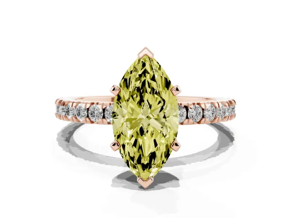 Fancy Yellow Marquise Cut Diamond Pavé Band Solitaire with Four-Prong Setting Rose gold