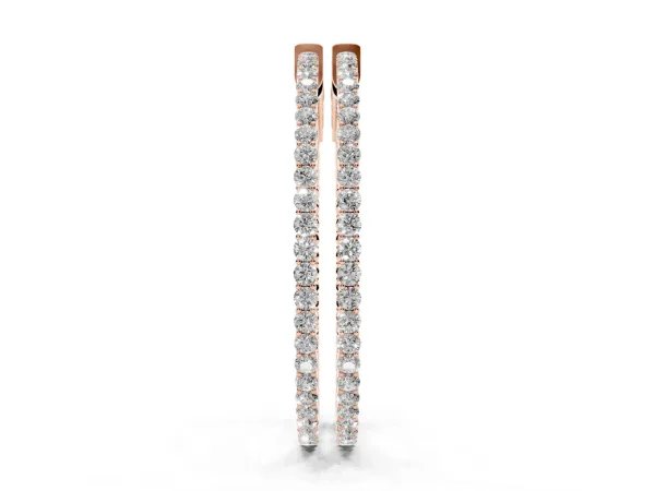 Round Diamond Hoop Earrings with Pave Setting and Shared Prong Rose gold
