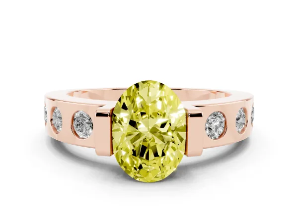 Fancy Yellow Oval Cut Brilliant Channel-Set Diamond Ring with Bezel Prong Setting Rose gold