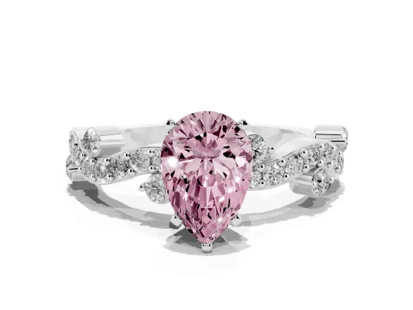 Fancy Pink Pear Cut Cut Solitaire Diamond Twisted Band with Pave Setting White gold