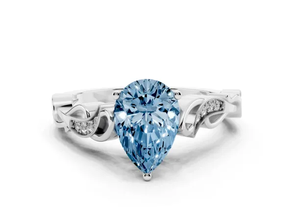 Fancy Blue Pear Cut Solitaire Vine Band with Milgrain Prong Setting Platinum