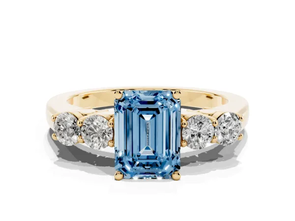 Fancy Blue Emerald Cut Cut Diamond Five-Stone Prong Set White Gold Ring Yellow gold