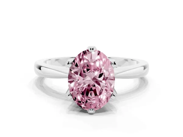 Fancy Pink Oval Cut Solitaire Engagement Ring with Six-Prong Setting and Tapered Band Platinum