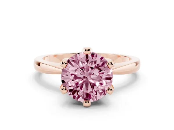 Fancy Pink Round Cut Solitaire Engagement Ring with Six-Prong Setting and Tapered Band Rose gold
