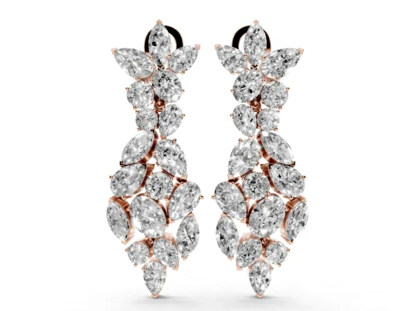 Pear, Marquise and Oval Diamond Floral Drop Earrings Rose gold