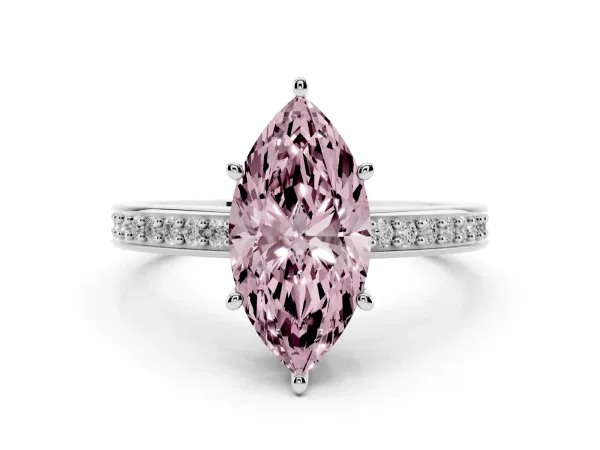 Fancy Pink Marquise Cut Solitaire Pavé Band Prong Setting Ring Platinum