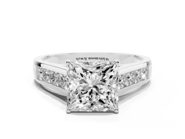 Princess Cut Brilliant Channel-Set Solitaire Ring with Four-Prong Setting White gold