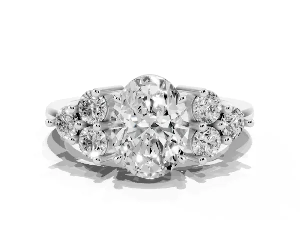 Oval Cut Brilliant Diamond Cluster Accent Solitaire Ring with Prong Setting Platinum