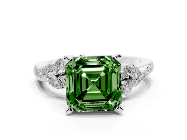 Fancy Green Asscher Cut Solitaire Marquise Twist Band with Six-Prong Setting Platinum
