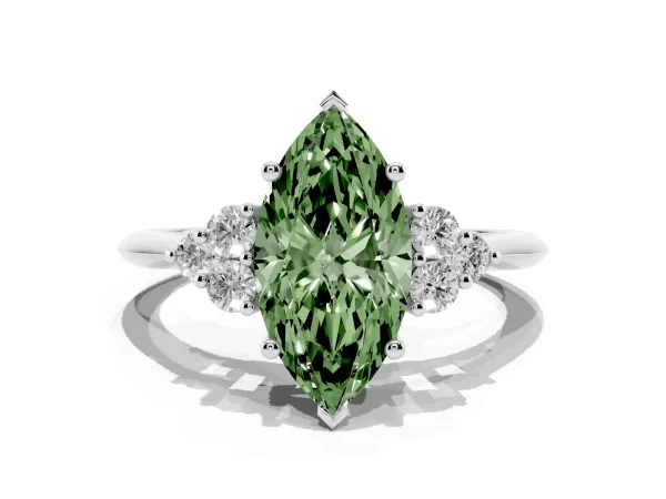 Fancy Green Marquise Cut Cut Diamond Cluster Ring with Solitaire Band and Four-Prong Setting Platinum