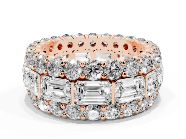 Emerald Cut and Round Diamond Three-Row Eternity Mens Band Rose gold