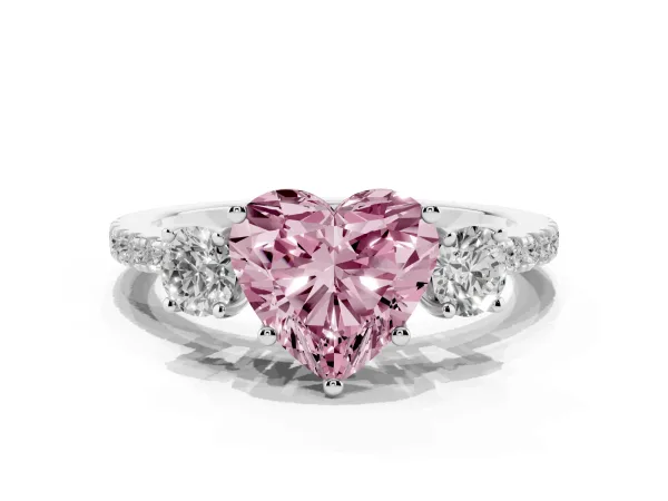 Fancy Pink Three-Stone Heart Cut Cut Diamond Pavé Band with Prong Setting Platinum
