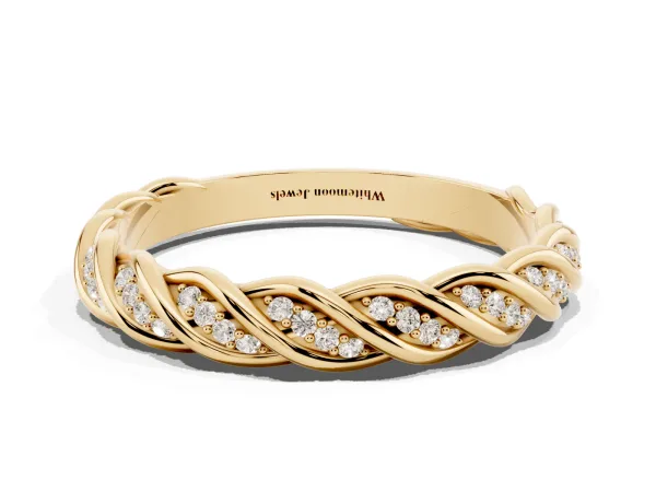 Twisted Pavé Round Diamond Eternity Band with Shared Prong Setting Yellow gold