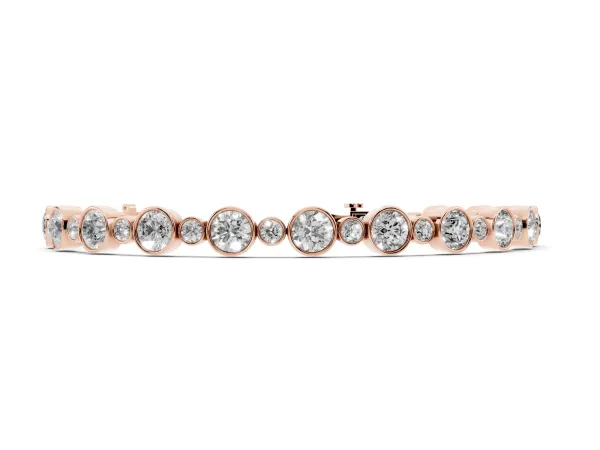 Bezel Set Round Diamond Tennis Bracelet with Box Clasp Rose gold