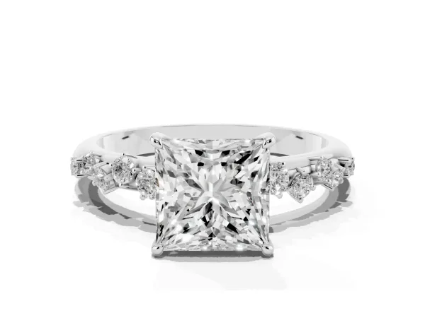 Princess Cut Diamond Cluster Prong-Set Solitaire Ring White gold