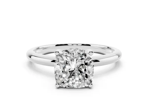 Cushion Cut Cut Solitaire Engagement Ring with Four-Prong Setting and Classic Band White gold