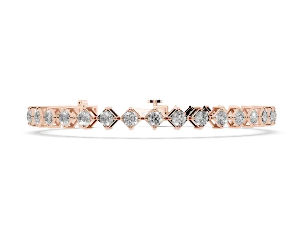 Princess Cut Diamond Tennis Bracelet with Square Prong Setting Rose gold