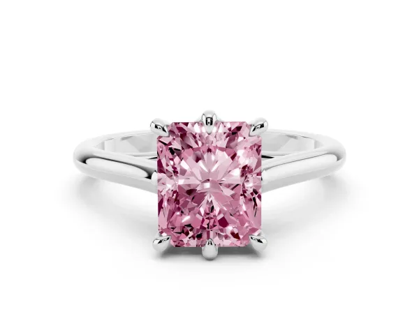 Fancy Pink Radiant Cut Solitaire Engagement Ring with Six-Prong Setting and Classic Band White gold