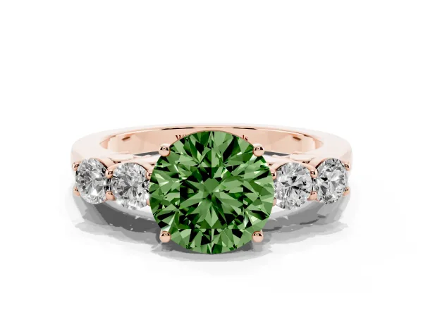 Fancy Green Round Cut Cut Diamond Five-Stone Prong Set White Gold Ring Rose gold