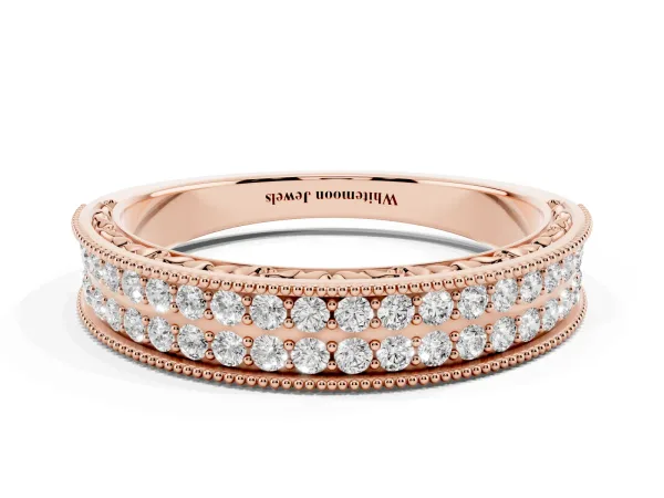 Pavé Round Diamond Eternity Band with Milgrain Edge Rose gold