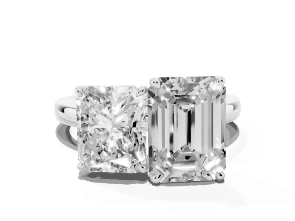 Radiant Cut and Emerald Cut Toi Moi Ring with Prong Setting White gold