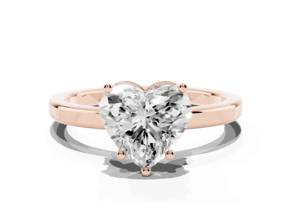 Heart Cut Cut Solitaire Engagement Ring with Four-Prong Setting on a Classic Band Rose gold