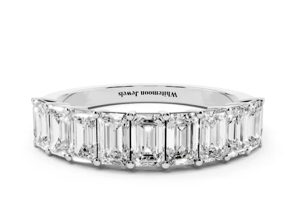 Emerald Cut Diamond Prong-Set Eternity Band White gold