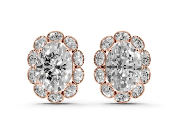 Oval Diamond Halo Stud Earrings with Oval Diamond Accents Rose gold