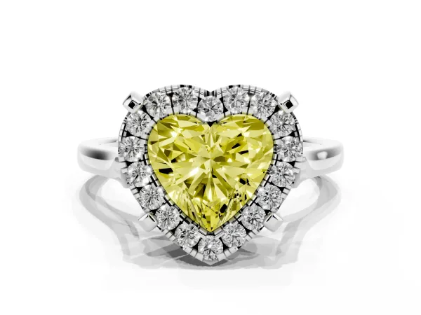 Fancy Yellow Heart Cut Diamond Cluster Halo Solitaire with Four-Prong Setting Platinum