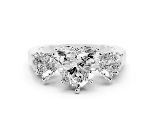 Three-Stone Heart Cut Brilliant Diamond Trellis Ring with Comfort Fit Band Platinum