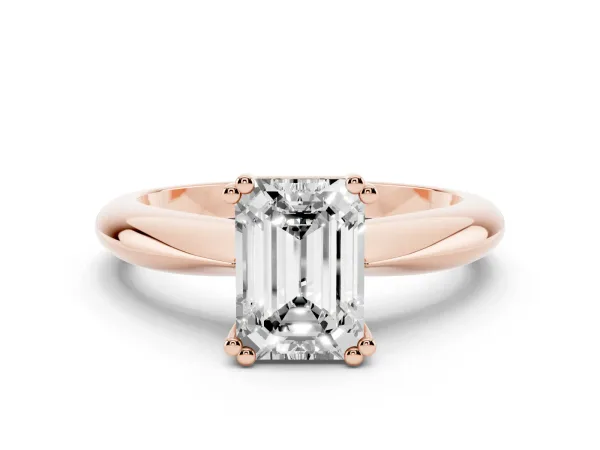 Emerald Cut Cut Solitaire Engagement Ring with Tapered Band and Four-Prong Setting Rose gold