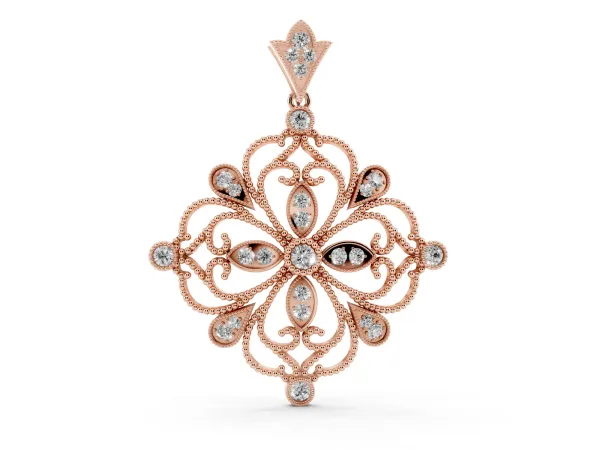 Vintage Floral Diamond Pendant with Round Brilliant Cut and Pavé Setting Rose gold