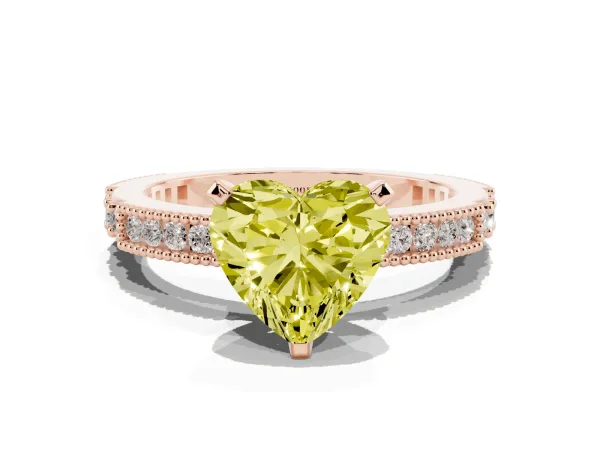 Fancy Yellow Heart Cut Solitaire with Pavé Band and Four-Prong Setting Rose gold