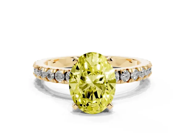 Fancy Yellow Oval Cut Diamond Pavé Band Solitaire with Four-Prong Setting Yellow gold