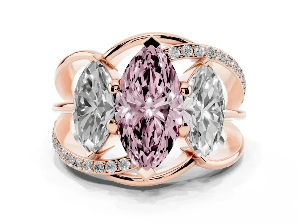 Fancy Pink Three-Stone Marquise Cut Cut Diamond Split Shank Prong Set Ring Rose gold