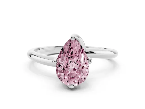 Fancy Pink Pear Cut Diamond Solitaire Engagement Ring with Four-Prong Setting and Classic Band Platinum
