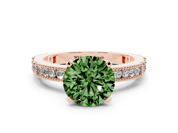 Fancy Green Round Cut Solitaire with Pavé Band and Four-Prong Setting Rose gold