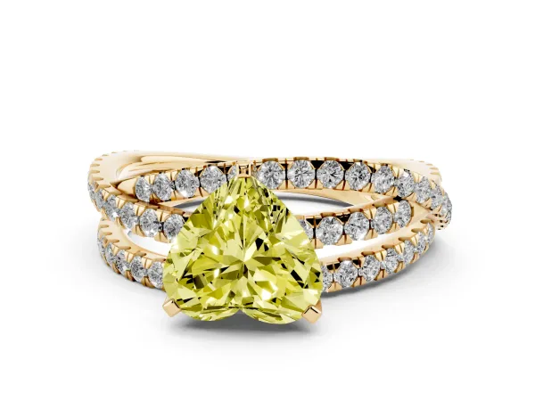 Fancy Yellow Heart Cut Solitaire Twist Band with Pavé Setting and Four-Prong Setting Yellow gold