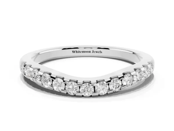 Curved Diamond Half Eternity Band with Round Cut Stones in Pavé Setting White gold