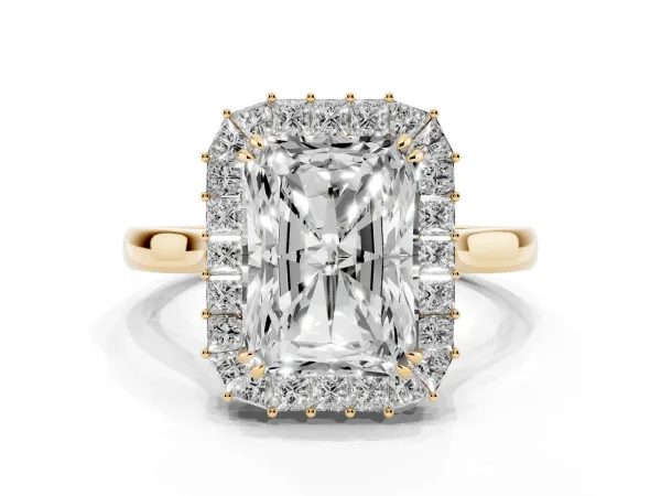 Radiant Diamond Baguette Halo Engagement Ring Yellow gold