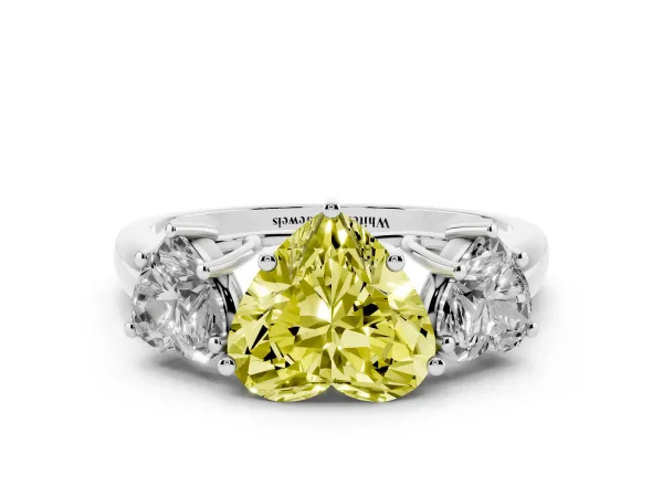 Fancy Yellow Three-Stone Heart Cut Diamond Engagement Ring with Prong Setting White gold