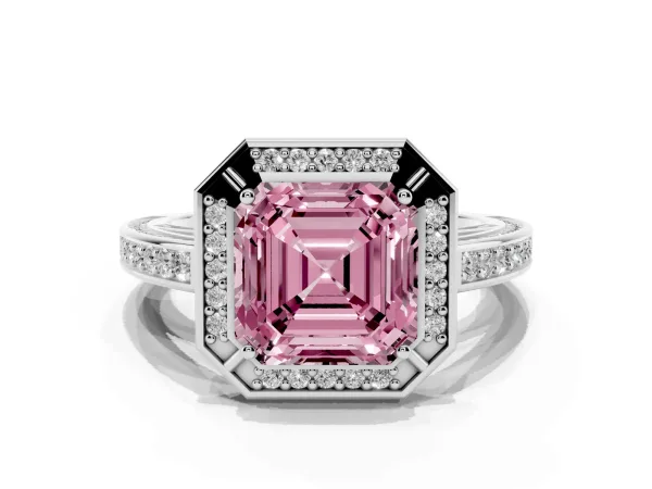 Fancy Pink Asscher Cut Cut Halo Pave Split Shank Prong Setting Ring White gold