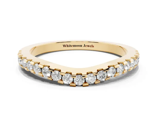 Pavé Round Diamond Curved Wedding Band Yellow gold