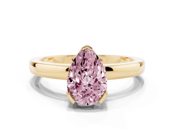 Fancy Pink Pear Cut Cut Solitaire Ring with Four-Prong Setting and Classic Band Yellow gold