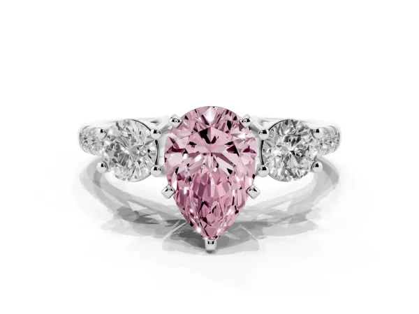 Fancy Pink Three-Stone Pear Cut Diamond Pavé Band with Four-Prong Setting Platinum