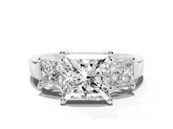 Three-Stone Princess Cut Cut Solitaire Ring with Prong Setting White gold