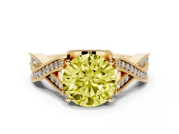 Fancy Yellow Round Cut Cut Diamond Twisted Band with Milgrain Pave Setting and Four-Prong Setting Yellow gold