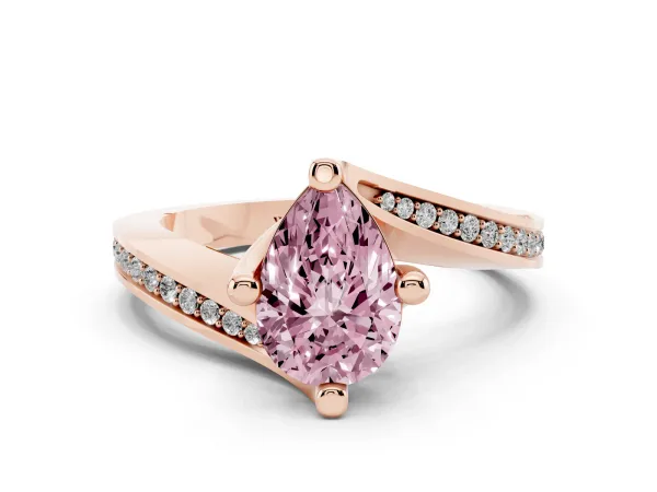 Fancy Pink Pear Cut Solitaire Diamond Twist Band with Pavé Setting and Four-Prong Setting Rose gold