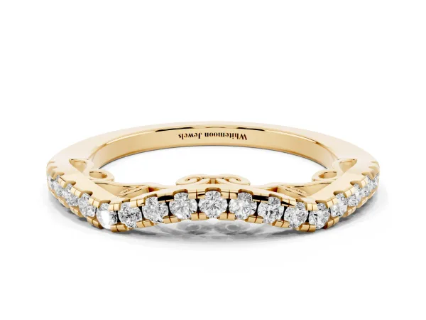 Curved Diamond Pavé Round Eternity Band with Shared Prong Setting Yellow gold