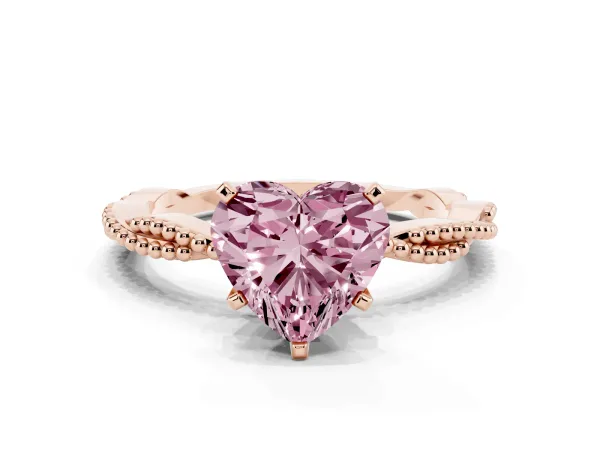 Fancy Pink Heart Cut Solitaire Twisted Band with Bead Prong Setting Rose gold